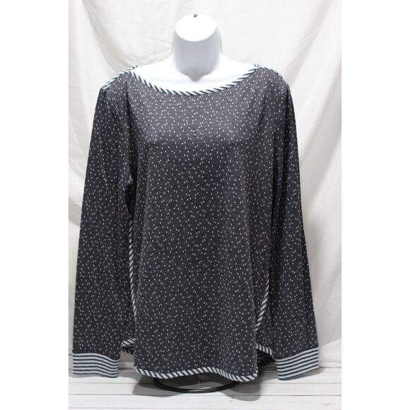 T by Talbots Women's (L) Blue Dots Striped Tunic Top Long Sleeve Boat Neck - Picture 1 of 14